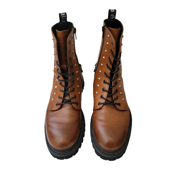 JOHN GALLIANO Curb Link Brown Leather Combat Boots w/ Side Zipper Sz 43 - Picture 3 of 9